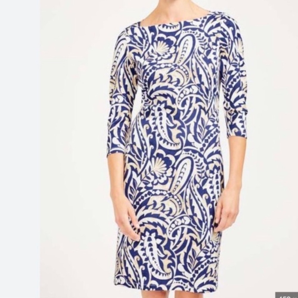 J McLaughlin Imogen Dress Woodblock Scroll Blue